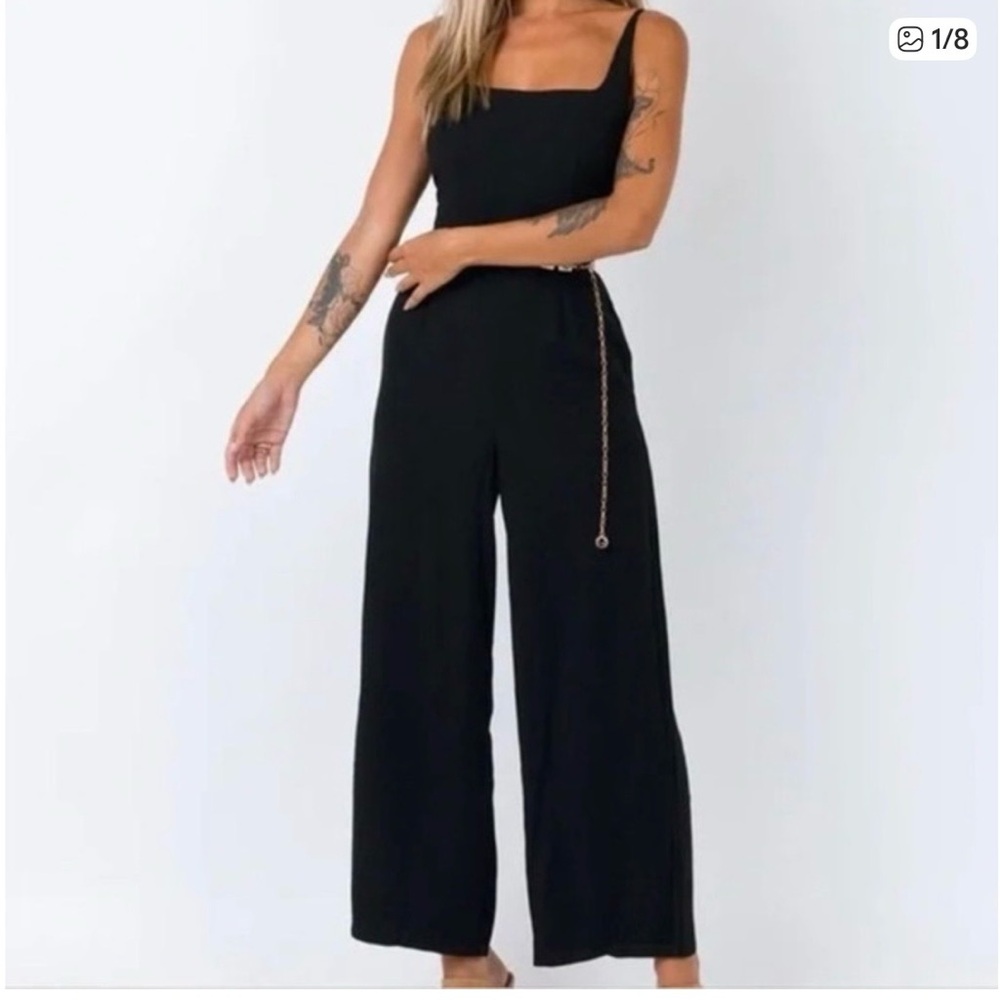 Princess Polly Makan Black Wide-Leg Jumpsuit Adjustable Straps Women’s Size 12